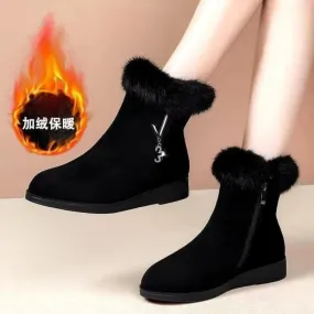 2024 stivali da donna di nuova moda con fondo piatto stivaletti di lusso in pelliccia di cristallo caldi stivali da neve corti e
