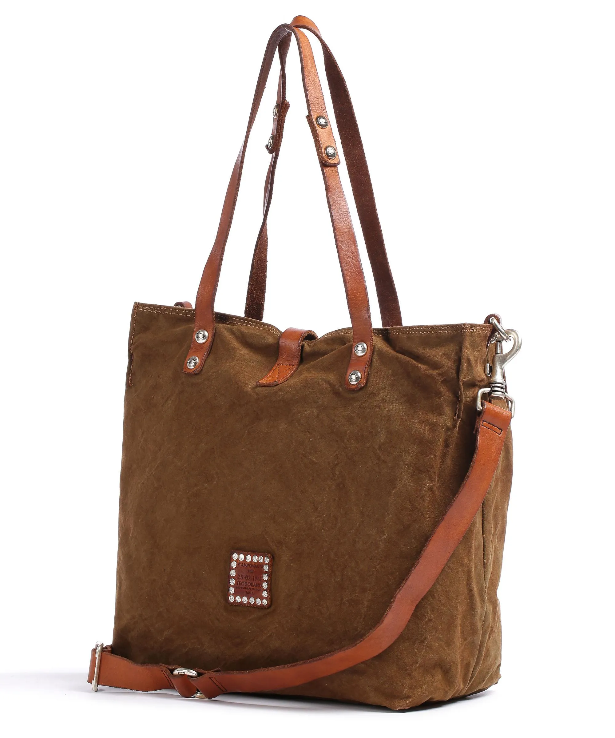  Campomaggi Borsa shopper cotone verde/marrone  
