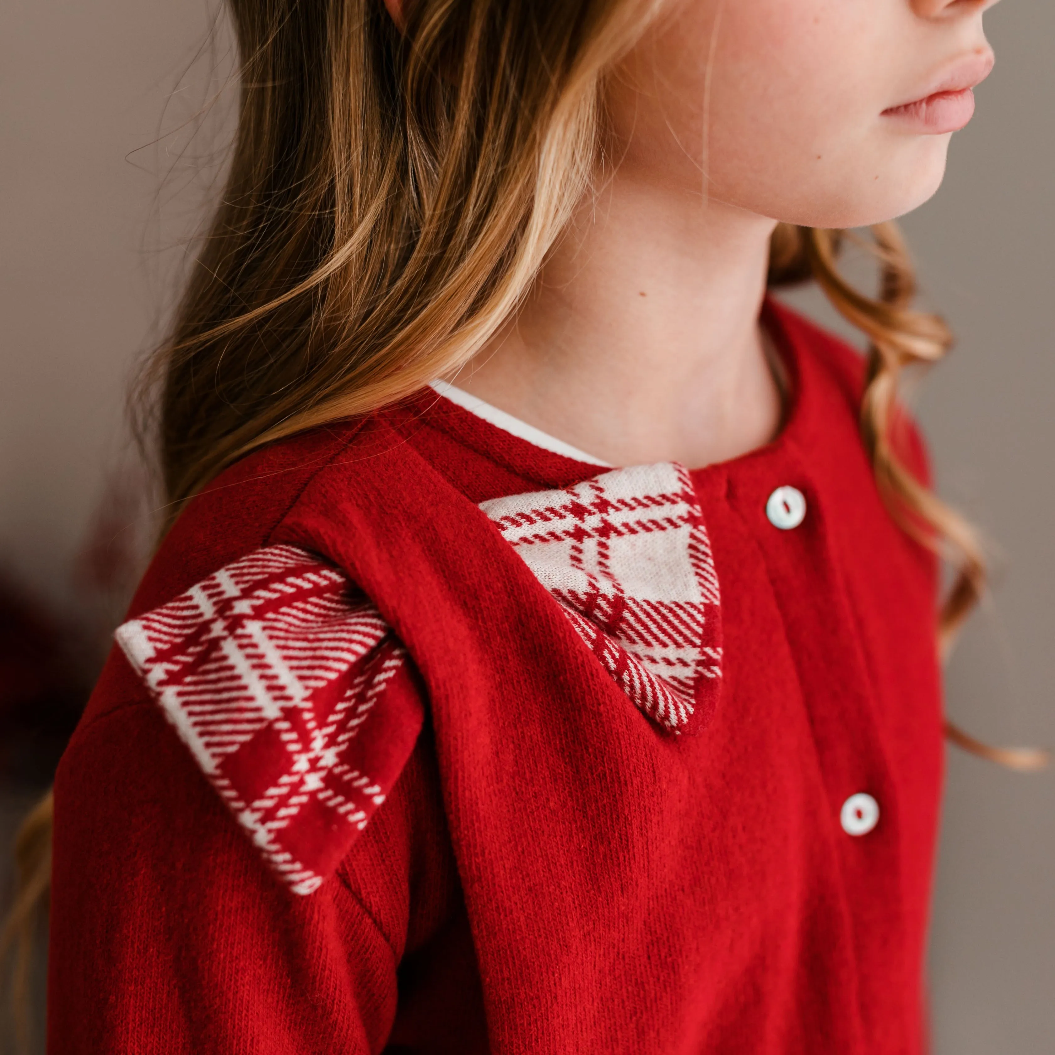 CARDIGAN CALDO COTONE ROSSO FIOCCO QUADRI