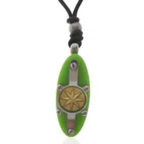 Ciondolo rosa dei venti mm 35x12 in oro giallo 18 kt plexi e acciaio con collana in cuoio - personalizzabile -