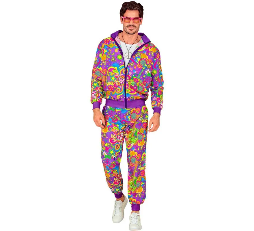 Costume da tuta floreale hippie Power Neon per adulti