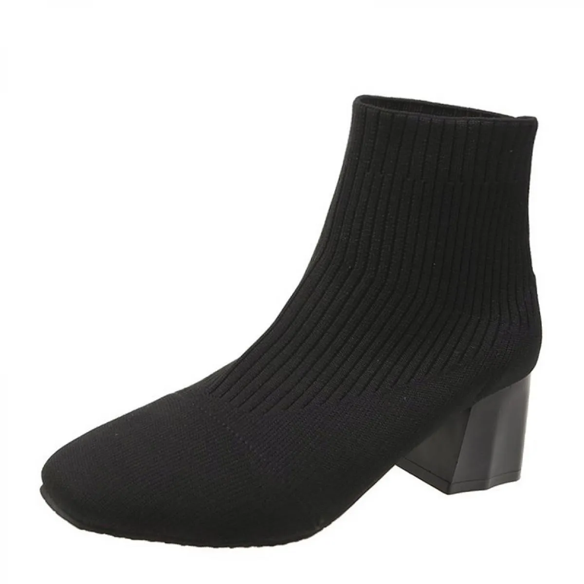 Donne Tacchi Medi Tessuto Scarpe Chunky Chelsea Stivali Moda Inverno Punta Quadrata di Lavoro A Maglia Nuova Tendenza Casual Pom