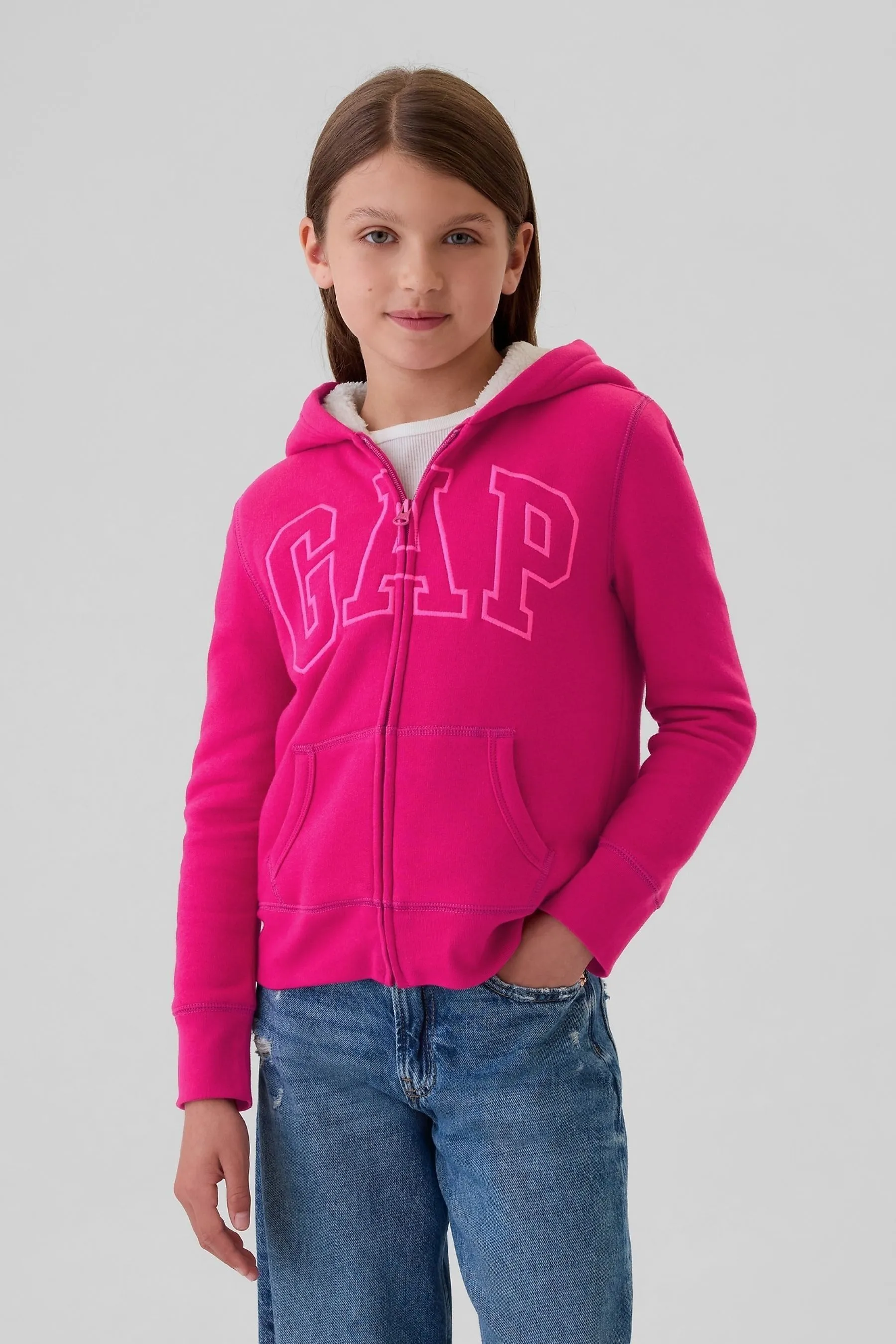 Felpa con cappuccio con zip foderata in sherpa con logo Gap (4-13anni)    