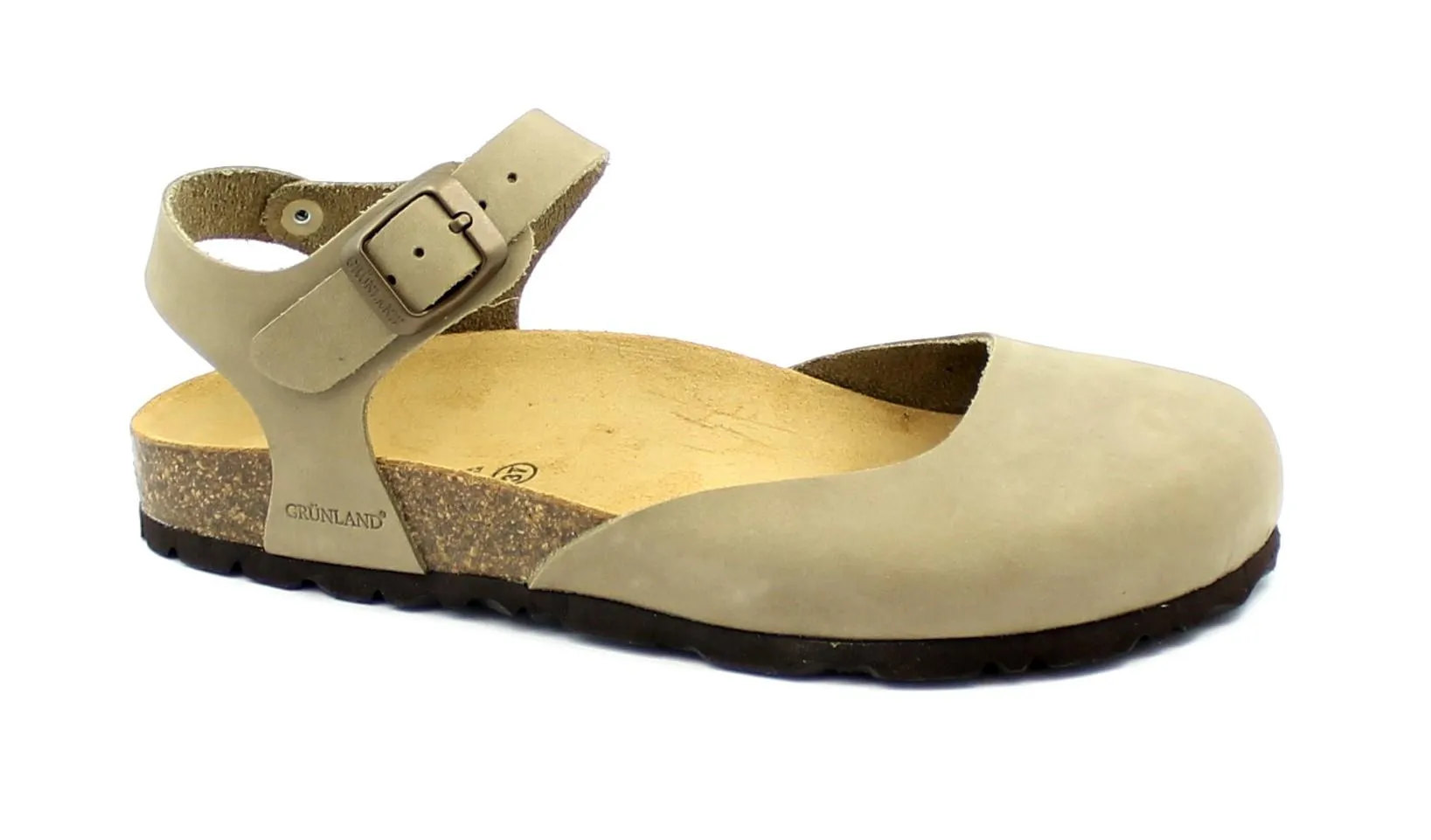 GRUNLAND SARA SB0002 kaki beige  sandali donna punta chiusa pelle birk