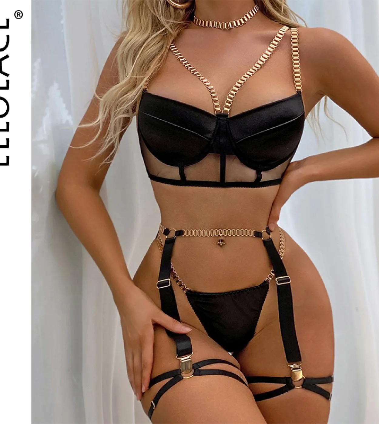 Intimo da donna Set catene Outfit Lingerie Body Lingerie Strap