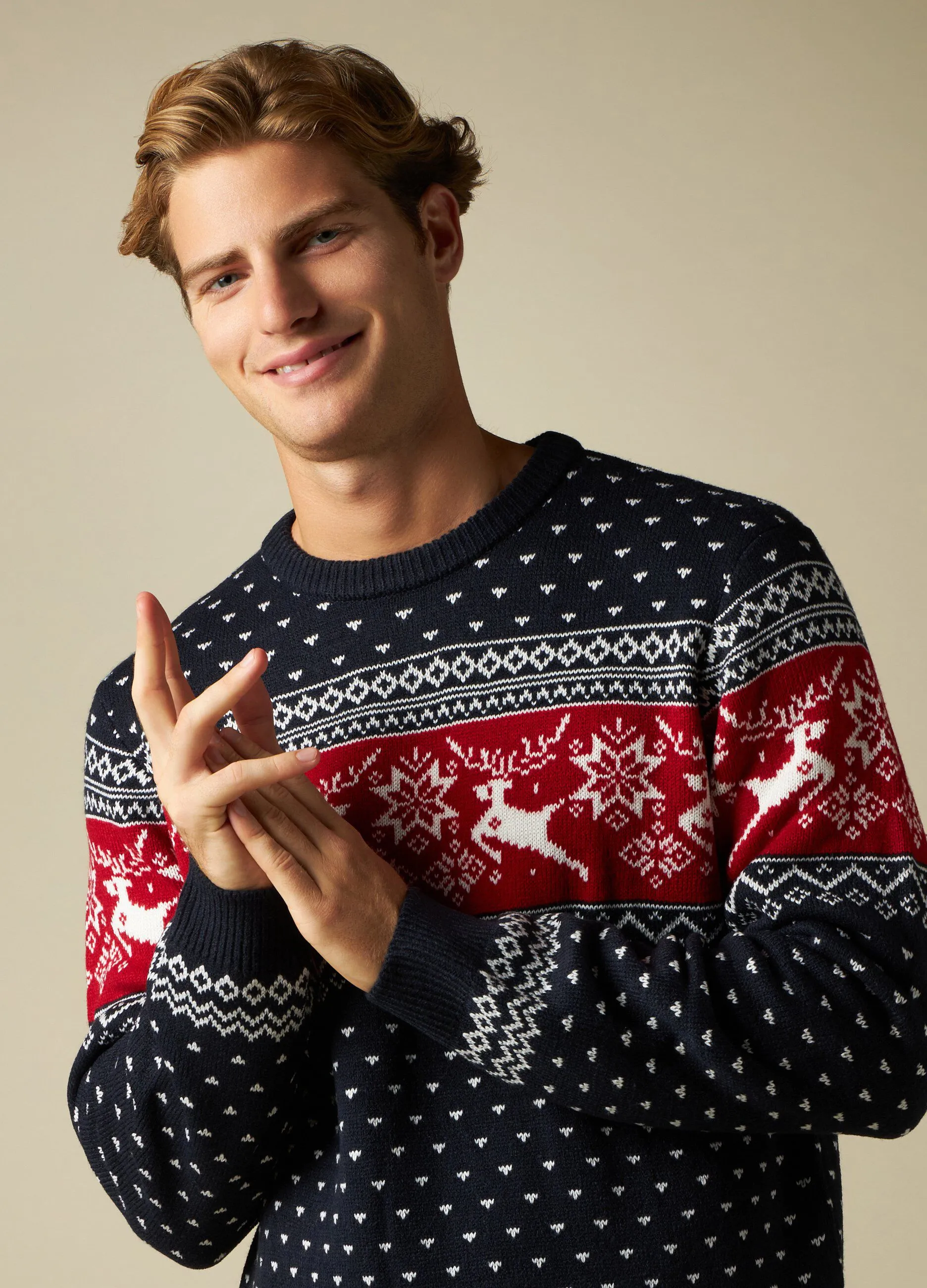 J. HART & BROS  Girocollo tricot con lavorazione jacquard Natale uomo