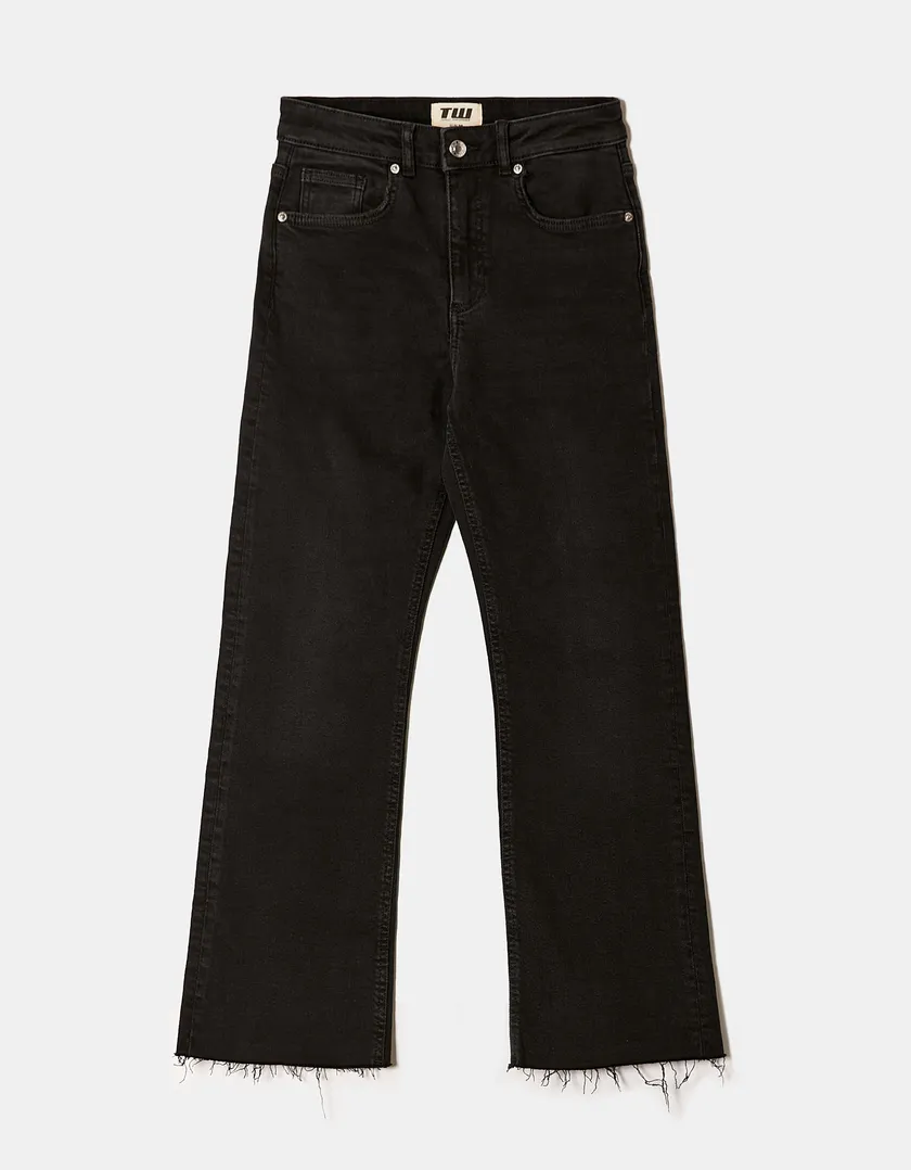 Jeans Cropped Flare a Vita Alta  