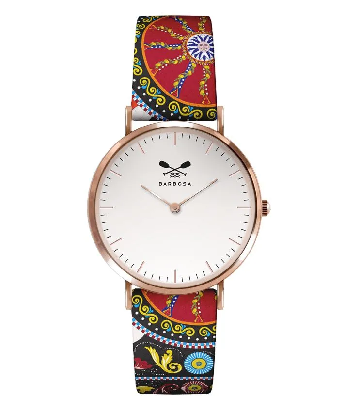 OROLOGIO BIANCO INDICI dm. 36,5 PELLE STAMPA SICILY BLACK