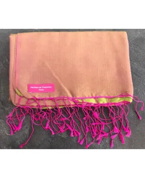 Pashmina in seta Glicine e notte Fucsia e verde chiaro 70 x 180cm