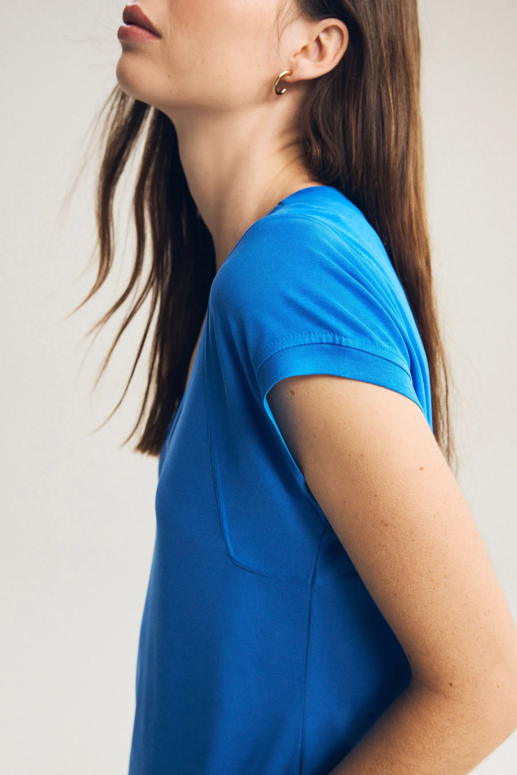 Premium - T-shirt in Manica corta Scollo rotondo misto modal    
