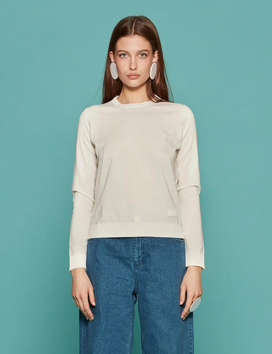 pullover girocollo cotone crepe bianco