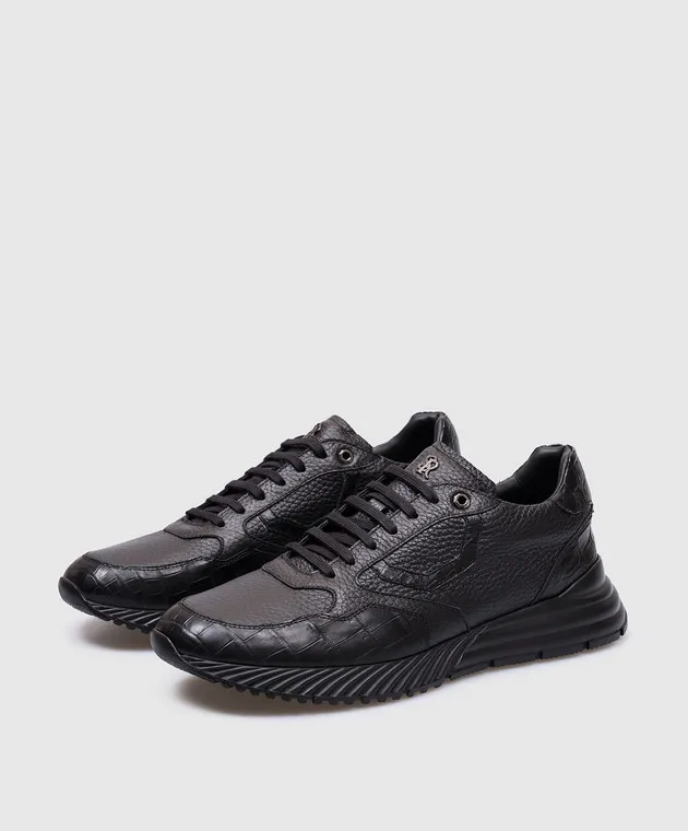 Stefano Ricci Sneakers in pelle nera con inserti in pelle di coccodrillo UV689G6568CSVD