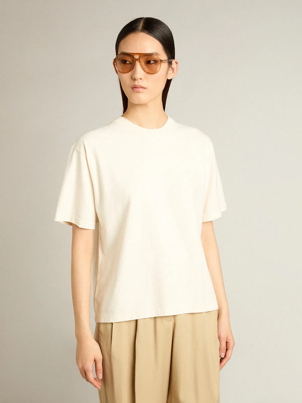 T-shirt di colore bianco vissuto con logo reverse sul retro - Jersey Capsule