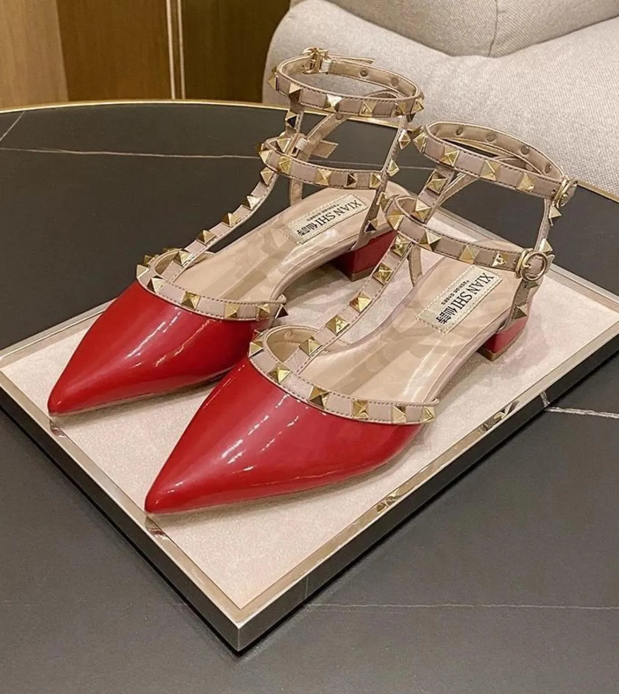 Womens Low Thick Heel Sandal  Womens Summer Shoes 2022  Low Heel Sandal Rivets  Womens Sandals